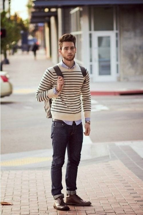sweater with untucked dress shirt