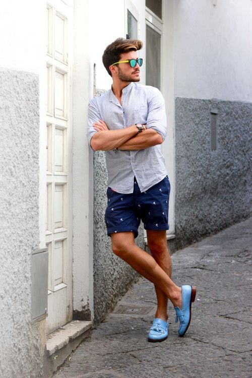 blue loafers with shorts