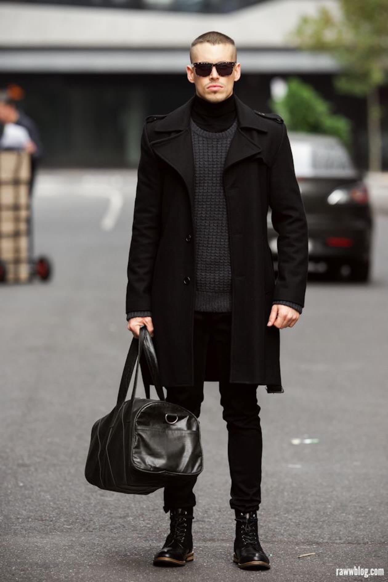 Black coat outfit mens cheap