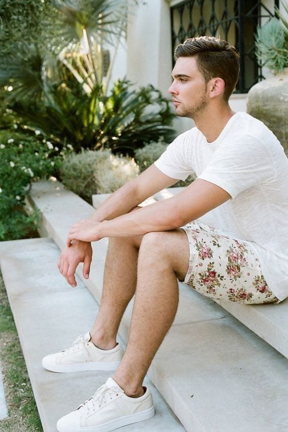 floral printed short with plain white tee