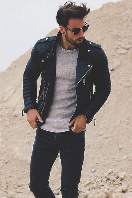 black leather jacket look for men