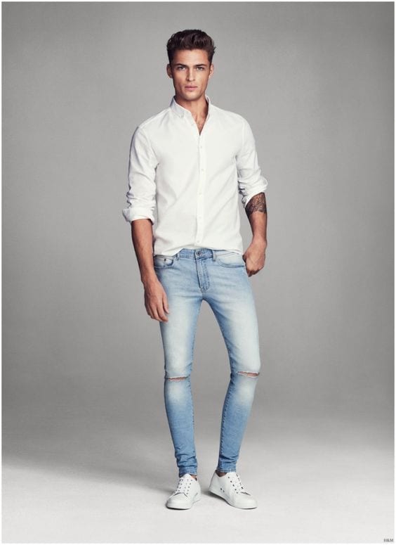 white oxford shirt with denims for men