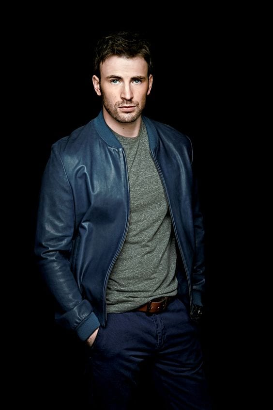 Chris Evans leather jacket outfit