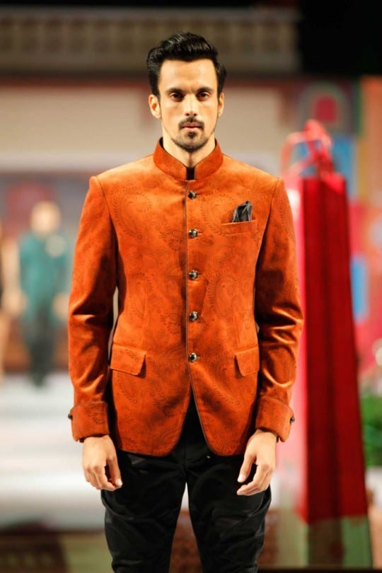 bright colored orange designed jodhpuri men