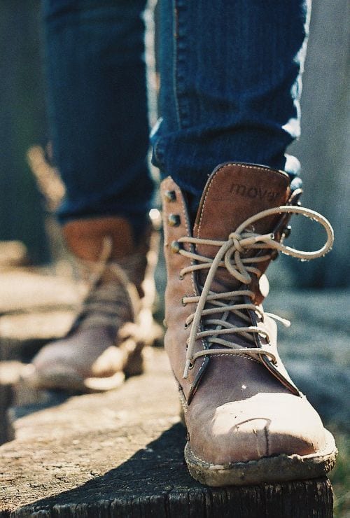 hiking boots with denim jeans