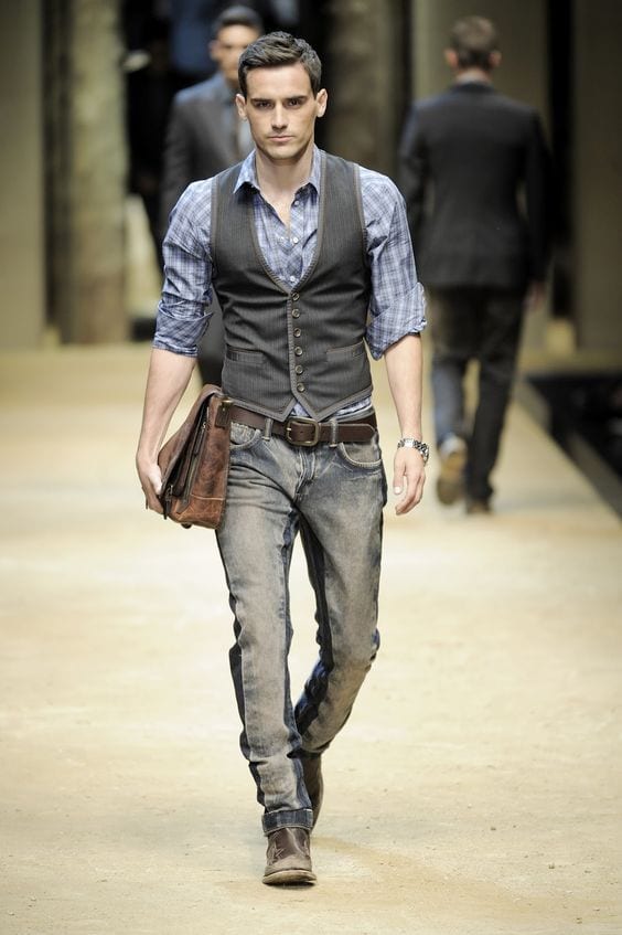 jeans with waistcoat outfit