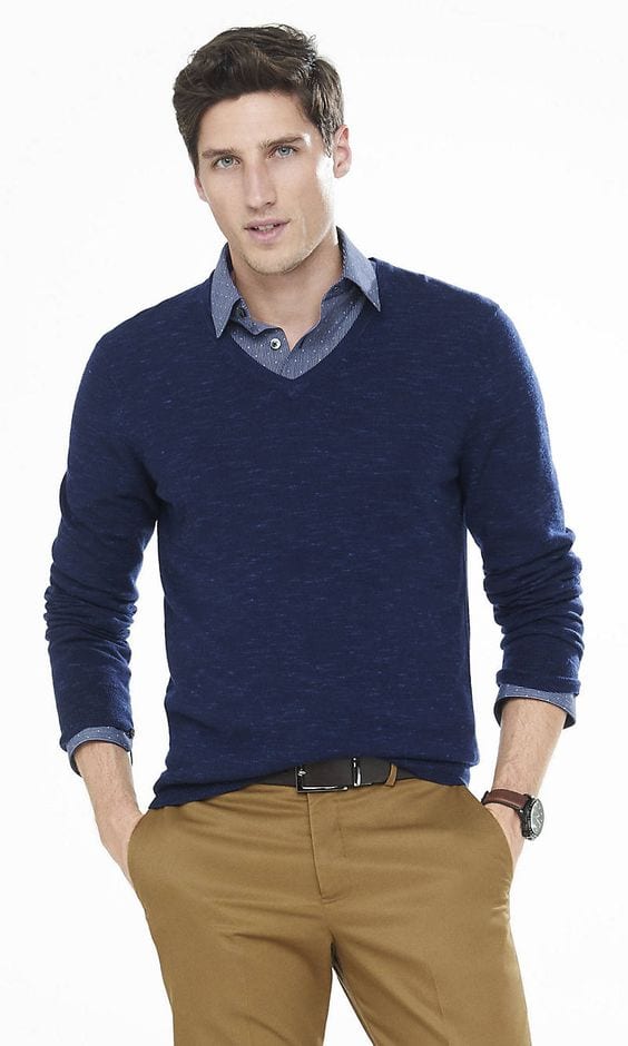 blue v neck sweater