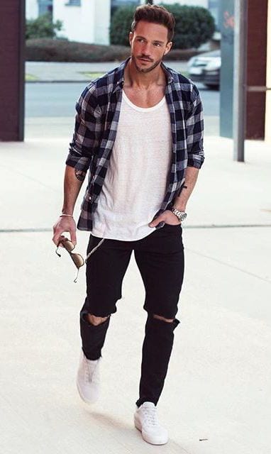 flannel shirt over plain white t-shirt