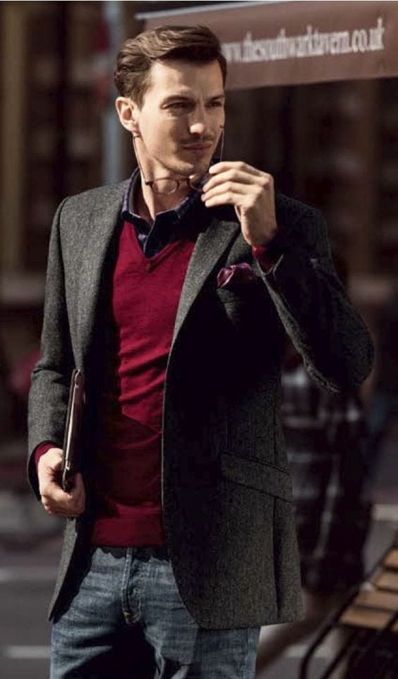 v neck sweater with suit jacket