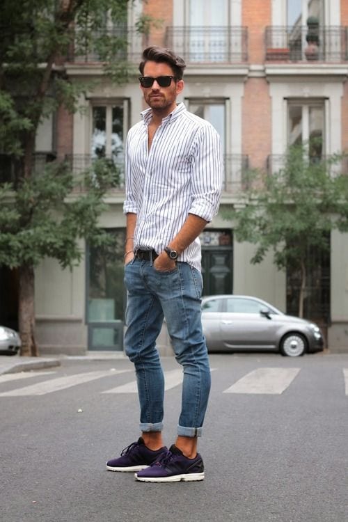 vertical strip shirt with jeans