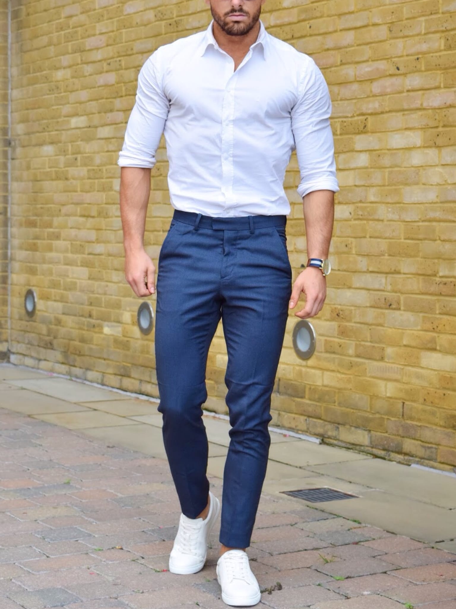 formal dress shirt outfit with White Sneakers