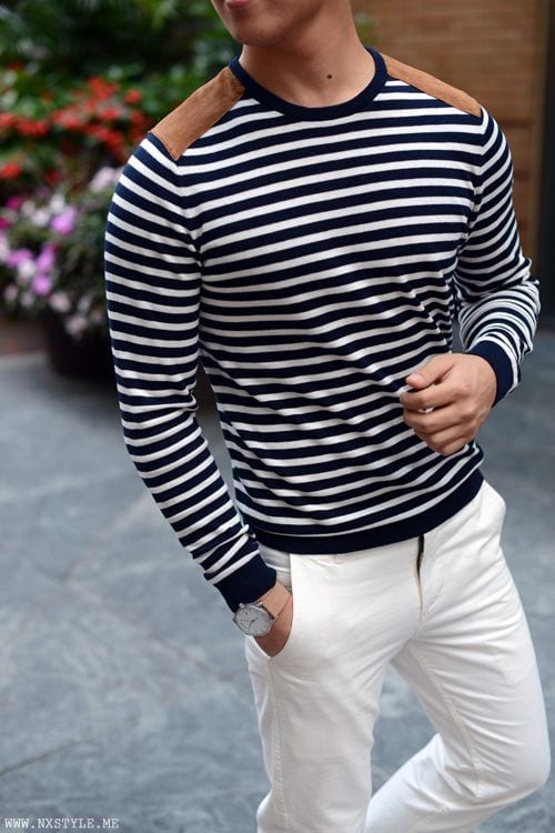 striped sweater white chinos