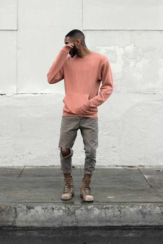 salmon sweatshirt - black man