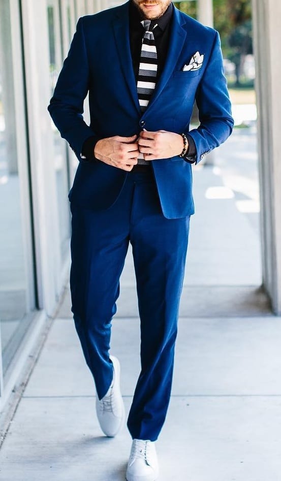 3. Blue Suit with White sneakers For MEn