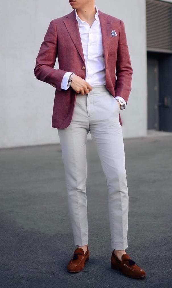 Reddish Blazer with White Shirt grey Trouser Tassel Loafer for Men Best Fashion Blog For Men TheUnstitchd