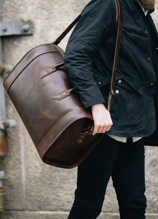 brown duffel bags