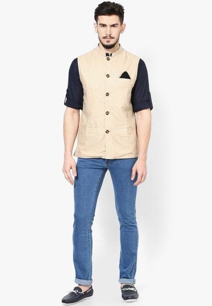 demins styled with nehru jacket