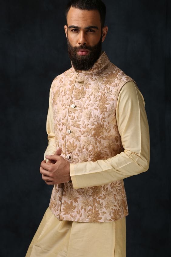 gold embroidery nehru jacket