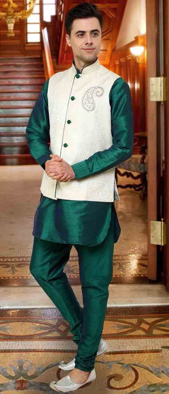 nehru jacket with green kurta pajama for mehndi