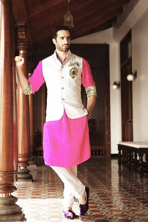 pink kurta with nehru jacket