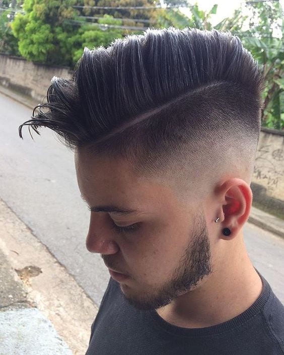 Faded side part pompadour