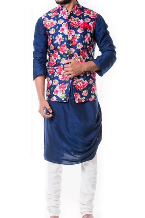 floral nehru jacket with white pajama