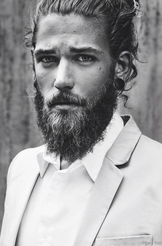 messy man bun and beard