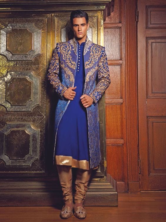 pajama with blue sherwani