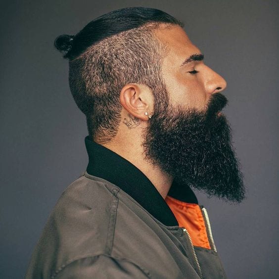 undercut top knot with beard