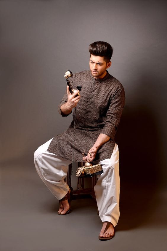 white pajama with casual brown kurta