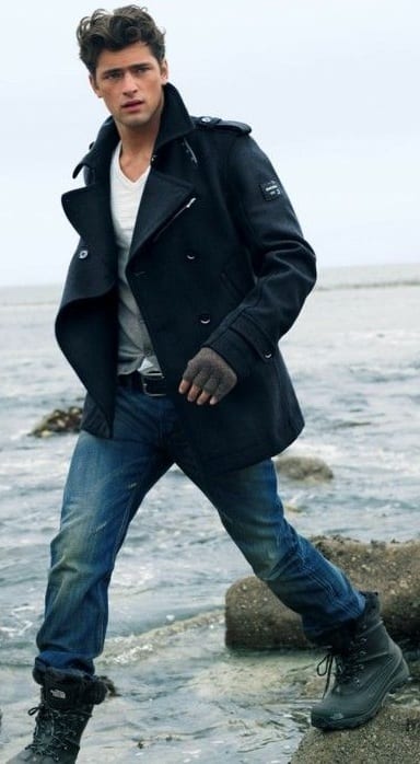 PEA COAT, WHITE TEE, DENIM