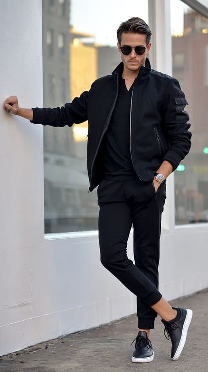 black t-shirt with jacket
