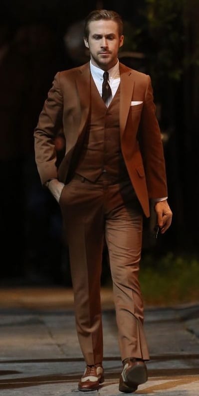 brown suit ryan gosling