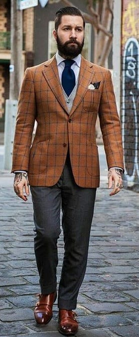 checked rust blazer