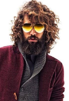 curly side part with beard