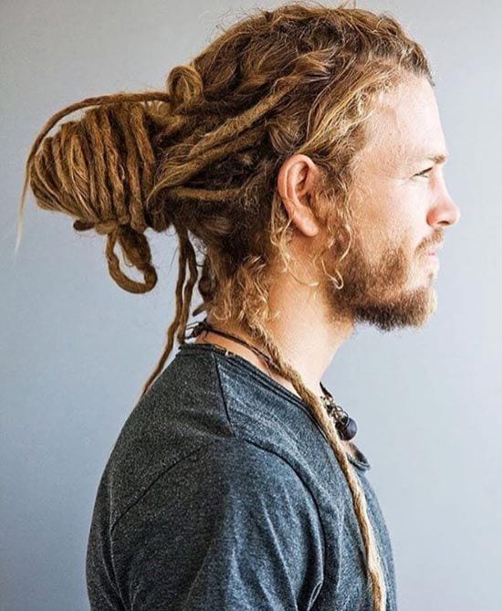 dreadlock man bun hairstyle