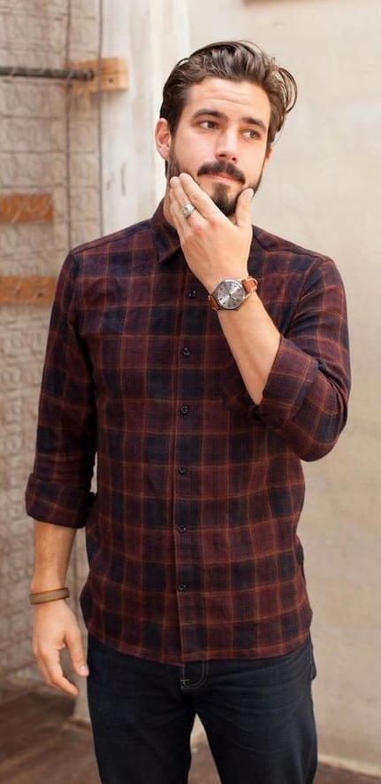 flannel shirt, stubble and mustache