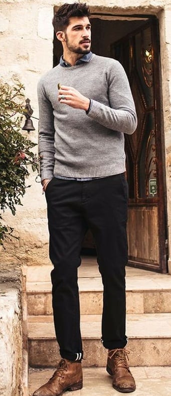 Grey sweater with shirt discount