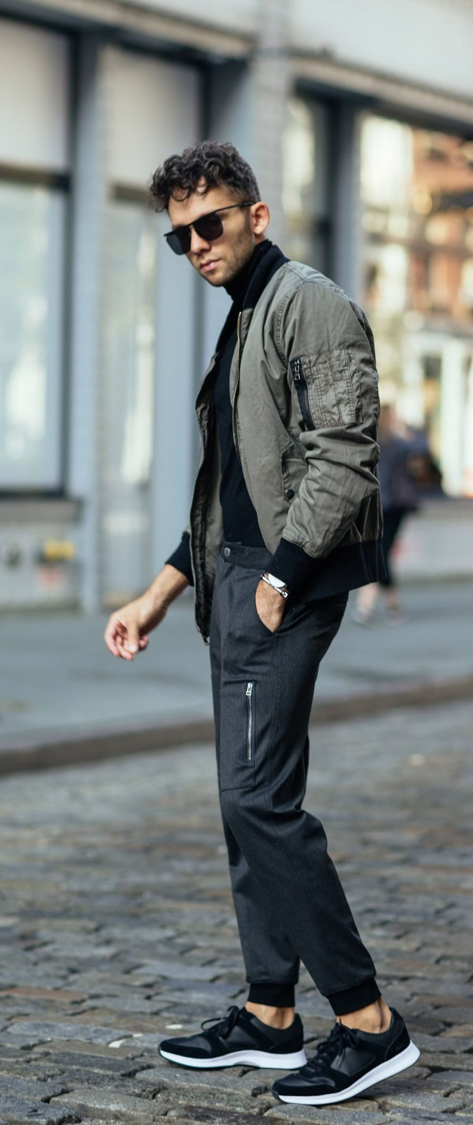 joggers and bomber jacket