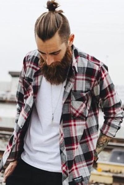 man bun with beard