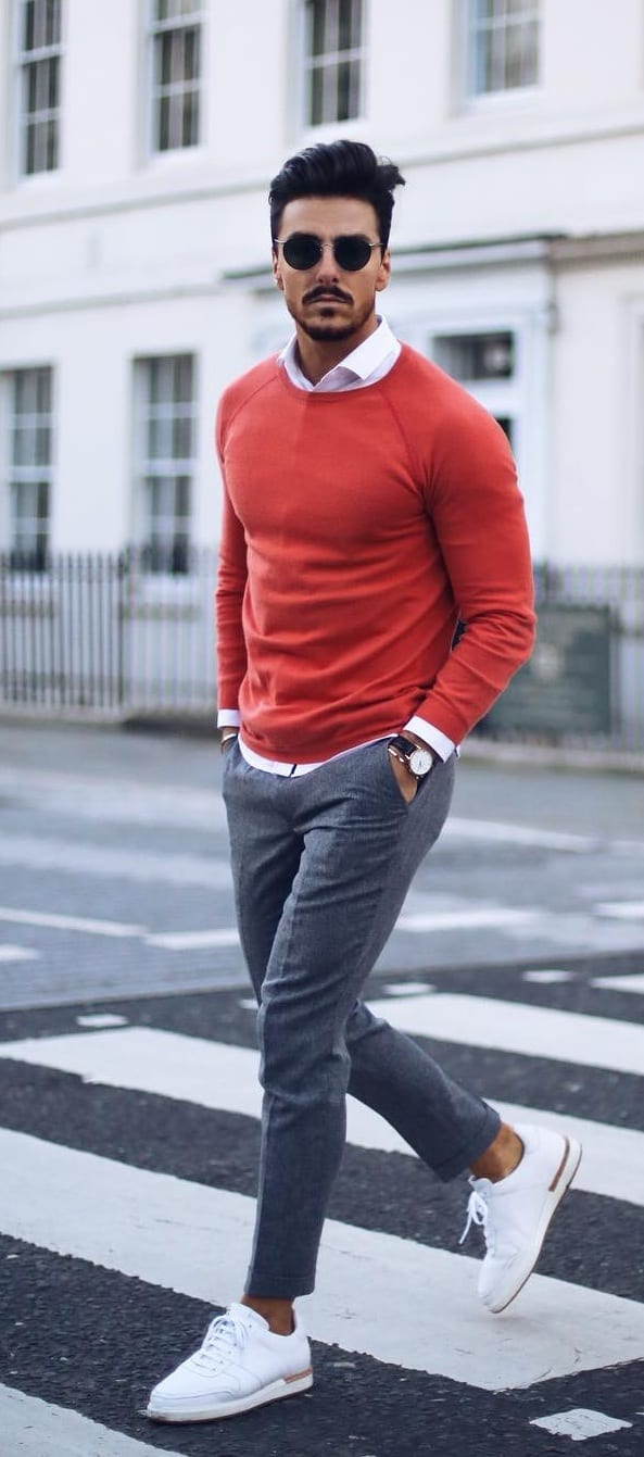 orange outfit -Medium skin tone men style