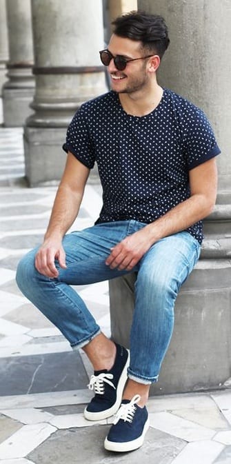 polka dot navy blue t-shirt