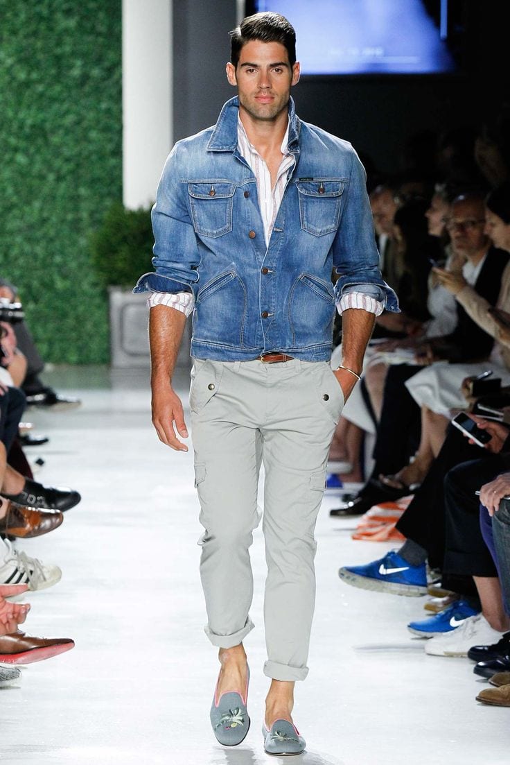 runway fashion denim outfit