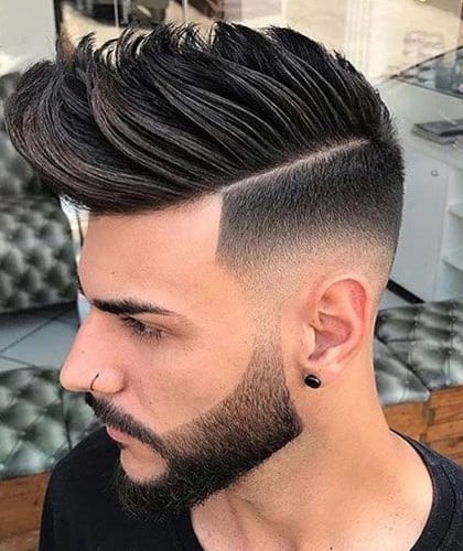 side part with pompadour