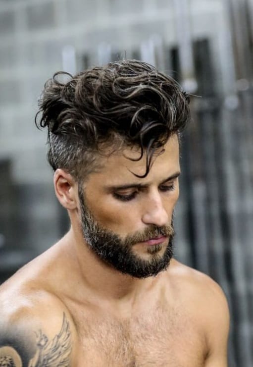 undercut curly hair with beard