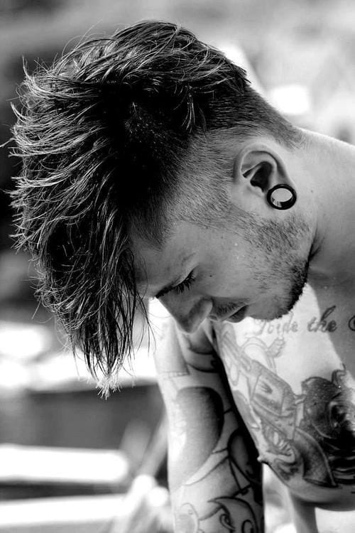 undercut long hair mohawk, tattoos