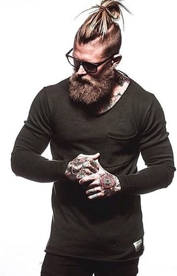 undercut man bun with beard