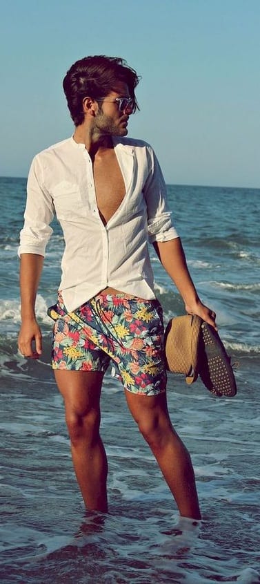 beach outfit men- printed shorts and shirt
