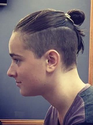 clean shaved top knot undercut