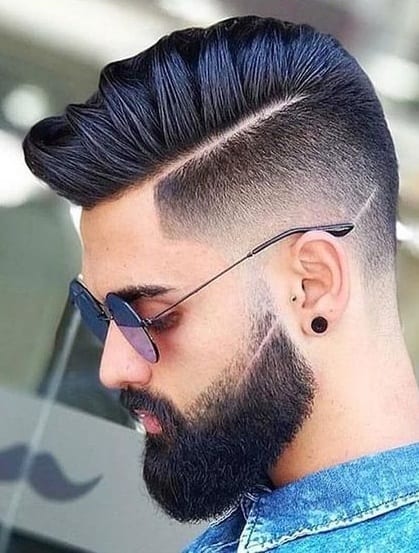 side part fade beard and mustache